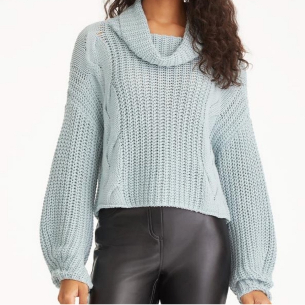 525 America Cable Detail Shaker Sweater in Glacier Cowl Neck Size S Small